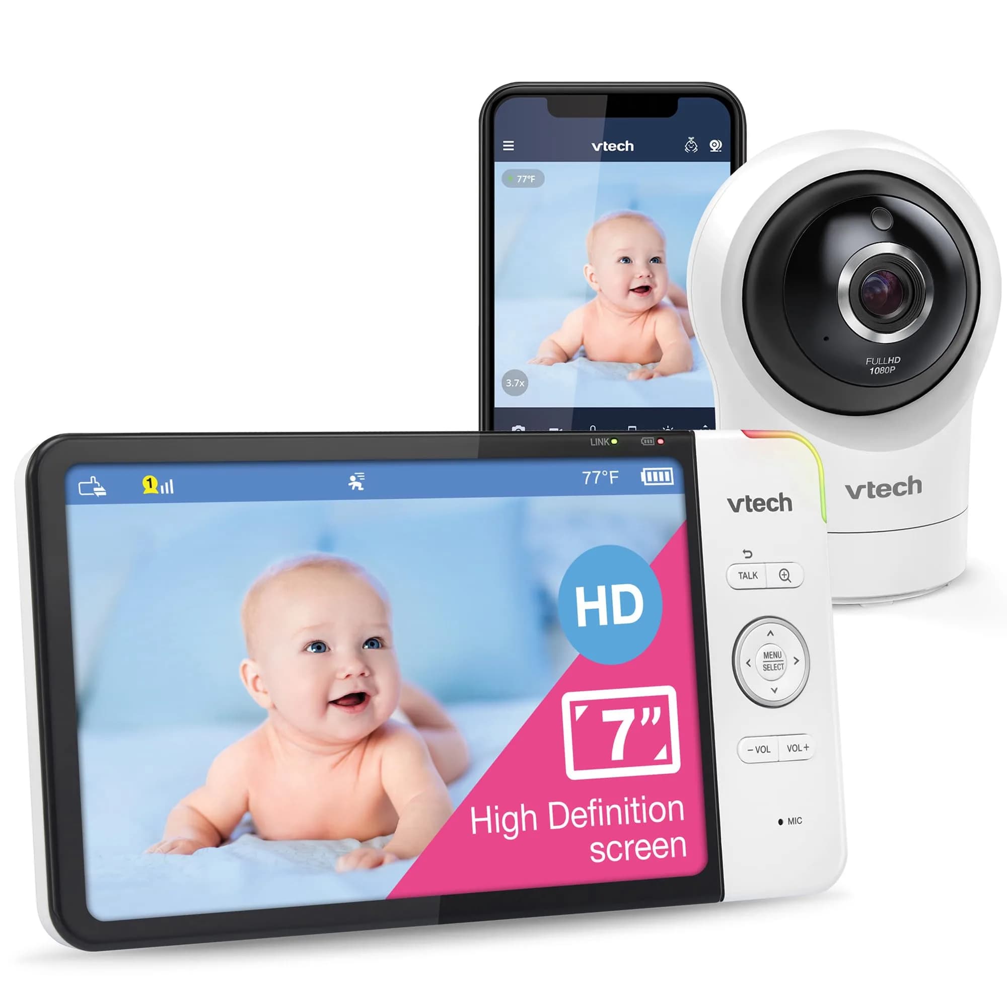 VTech RM7764HD 1080p WiFi Baby Monitor with 7" HD Display & 360° Pan/Tilt | Remote Access, Night Vision, Temp Sensor - main product image