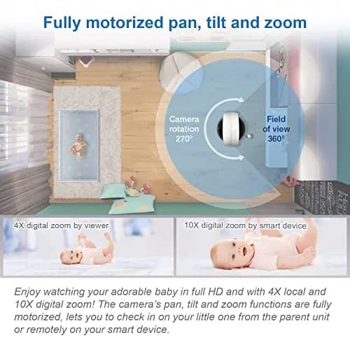 VTech RM7764-2HD Smart WiFi Baby Monitor with 2 Cameras, 1080p HD Video, 360° Pan & Tilt, 10x Zoom, 7" HD Parent Unit, 2 Cameras (2-Pack) thumbnail 4