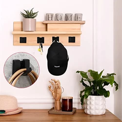 Queekay 4 Pcs Folding Hideaway Coat Hooks Heavy Duty Wall Aluminum 2.3x2.0x0.55 in | Space-saving Retractable Wall Hangers thumbnail 3