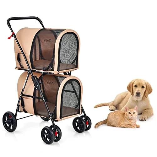 PETSITE Double Dog Stroller Foldable Pet Stroller for 2 Dogs & Cats | Small Medium Sized with Detachable Carrier, Car Seat Compatible thumbnail 1