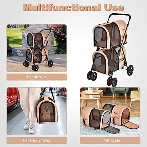 PETSITE Double Dog Stroller Foldable Pet Stroller for 2 Dogs & Cats | Small Medium Sized with Detachable Carrier, Car Seat Compatible thumbnail 4