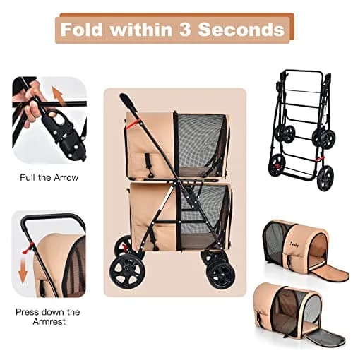 PETSITE Double Dog Stroller Foldable Pet Stroller for 2 Dogs & Cats | Small Medium Sized with Detachable Carrier, Car Seat Compatible thumbnail 5