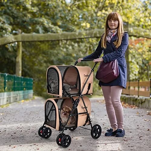 PETSITE Double Dog Stroller Foldable Pet Stroller for 2 Dogs & Cats | Small Medium Sized with Detachable Carrier, Car Seat Compatible thumbnail 8