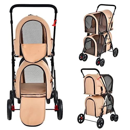 PETSITE Double Dog Stroller Foldable Pet Stroller for 2 Dogs & Cats | Small Medium Sized with Detachable Carrier, Car Seat Compatible thumbnail 2