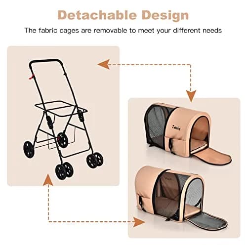 PETSITE Double Dog Stroller Foldable Pet Stroller for 2 Dogs & Cats | Small Medium Sized with Detachable Carrier, Car Seat Compatible thumbnail 3