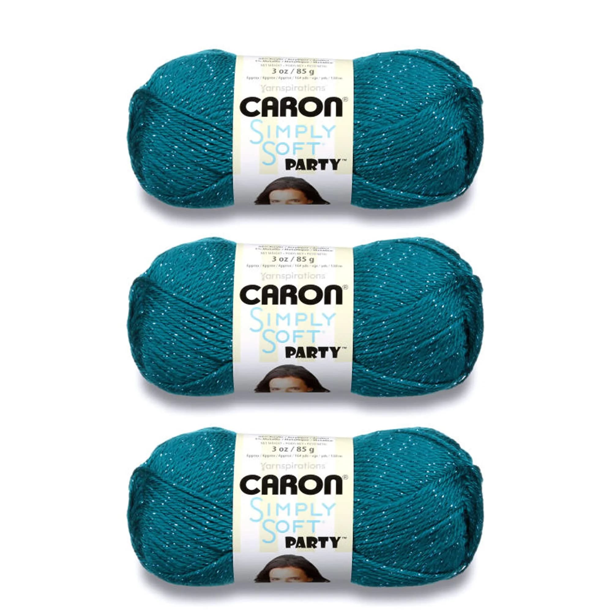 Caron Simply Soft Party Acrylic Yarn 255 g (8.99 oz) 3-Pack | Sparkle Crochet & Knitting Yarn — Teal Sparkle