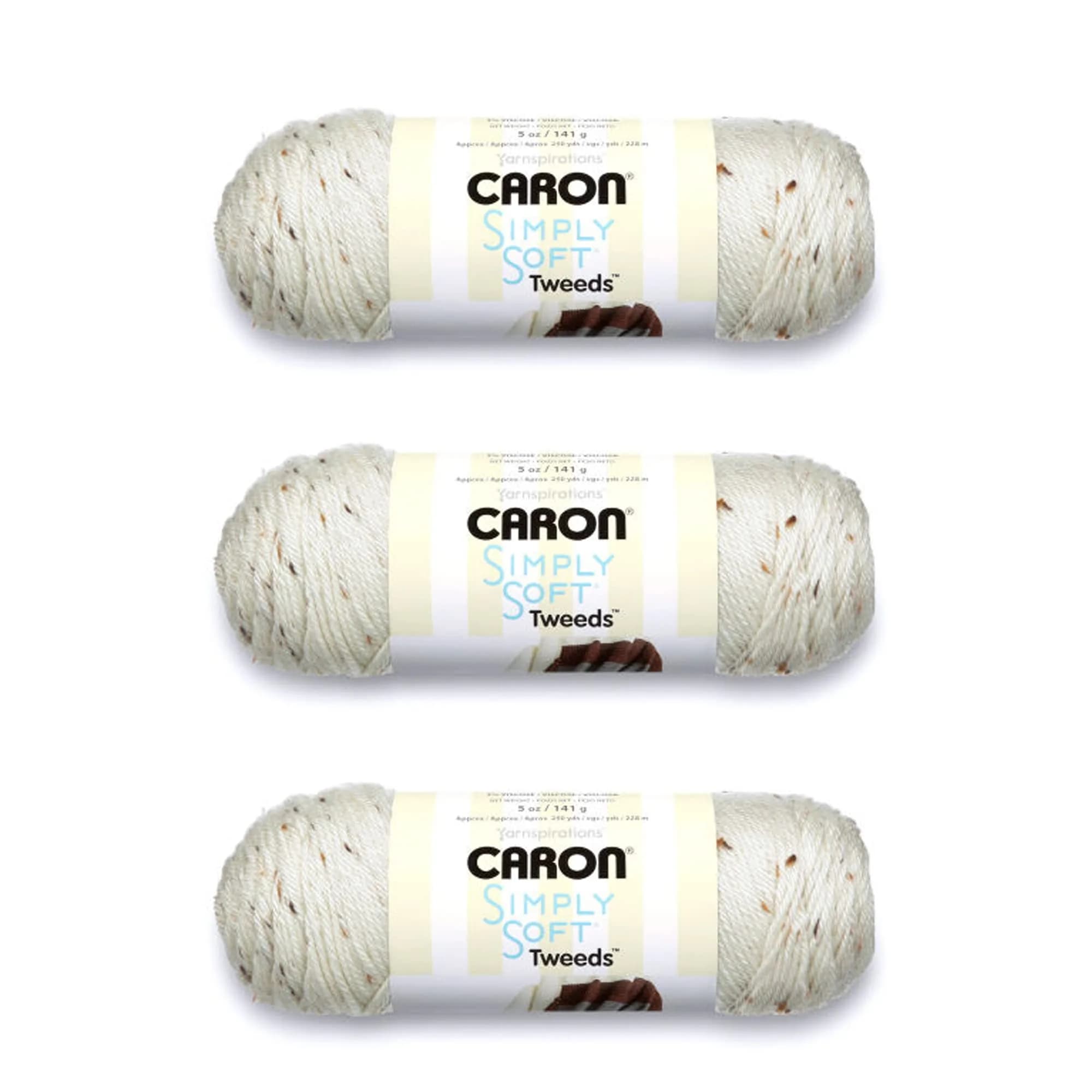 Caron Simply Soft Tweeds Yarn Off White 3-Pack | 100% Acrylic Worsted Weight for Crochet & Knitting — Off White