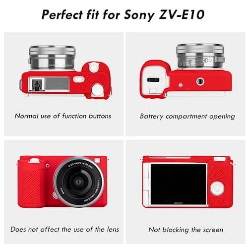 Rieibi ZVE10 Case, Soft Silicone Protective Cover for Sony ZV-E10 - Red | Precise Fit & Lightweight thumbnail 4