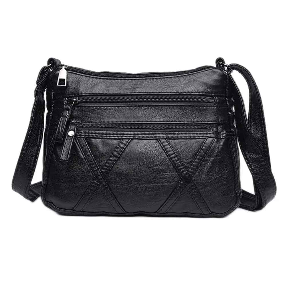 wuxingmeili Black PU Leather Crossbody Bag for Women | Waterproof Shoulder Messenger Purse 26cm (10.24 Inch)