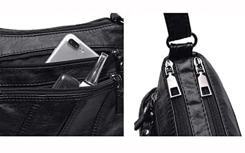 wuxingmeili Black PU Leather Crossbody Bag for Women | Waterproof Shoulder Messenger Purse 26cm (10.24 Inch) thumbnail 5