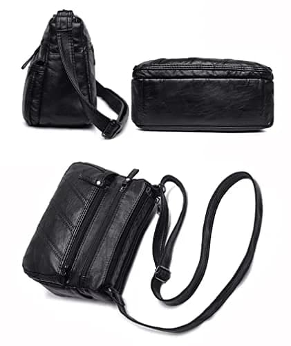 wuxingmeili Black PU Leather Crossbody Bag for Women | Waterproof Shoulder Messenger Purse 26cm (10.24 Inch) thumbnail 6