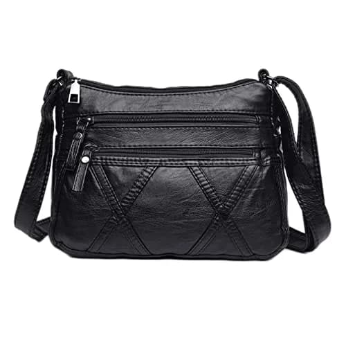wuxingmeili Black PU Leather Crossbody Bag for Women | Waterproof Shoulder Messenger Purse 26cm (10.24 Inch) thumbnail 1
