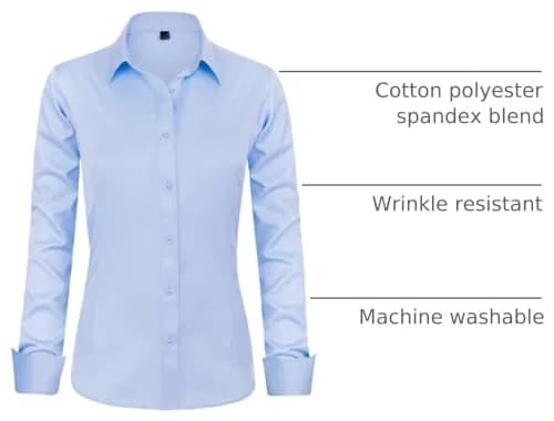 J.VER Button Down Shirts for Women Long Sleeve Collared Shirt Stretch Dressy Casual Blouses Work Professional Tops Light Blue Medium thumbnail 4