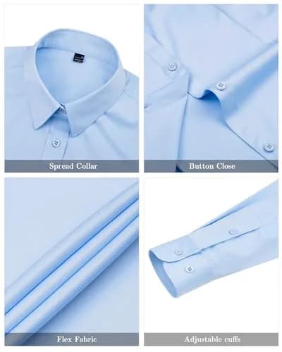 J.VER Button Down Shirts for Women Long Sleeve Collared Shirt Stretch Dressy Casual Blouses Work Professional Tops Light Blue Medium thumbnail 5