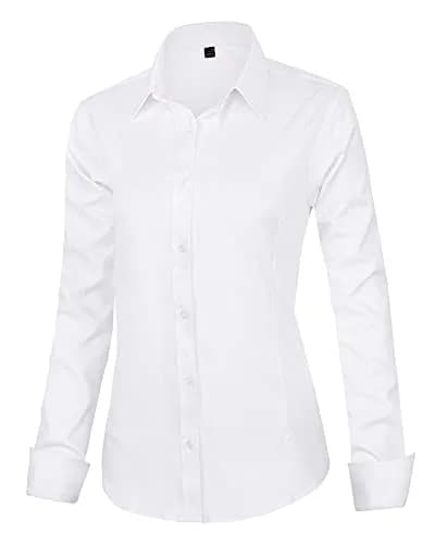 J.VER Womens Dress Shirt Long Sleeve Button-Down Wrinkle-Free Business Casual White XL thumbnail 3