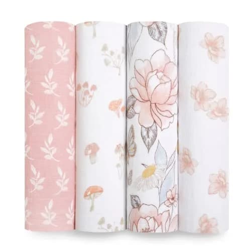 aden + anais Organic Cotton Muslin Swaddle Blankets 4 Pack (120x120 cm) | Breathable & Gentle for Newborns thumbnail 1