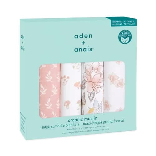 aden + anais Organic Cotton Muslin Swaddle Blankets 4 Pack (120x120 cm) | Breathable & Gentle for Newborns thumbnail 5