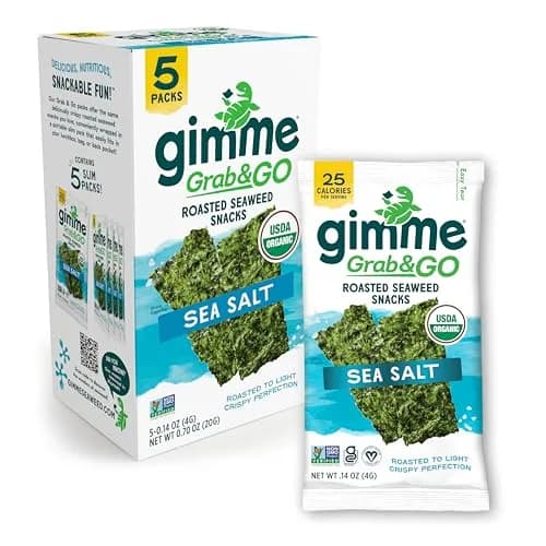 gimMe Organic Roasted Seaweed Snack Sea Salt 0.14oz | Healthy, Keto & Vegan thumbnail 1
