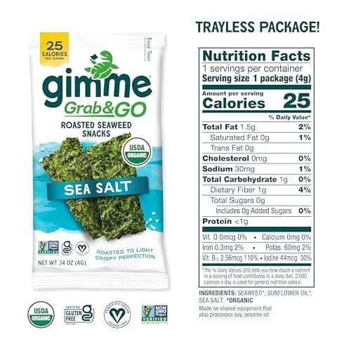 gimMe Organic Roasted Seaweed Snack Sea Salt 0.14oz | Healthy, Keto & Vegan thumbnail 5