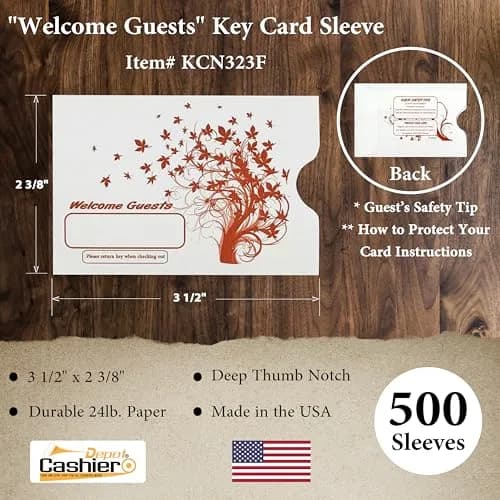 Cashier Depot Hotel Key Card Sleeves 2 3/8" x 3 1/2" | Welcome Guest in Orange, 500 Pack thumbnail 2