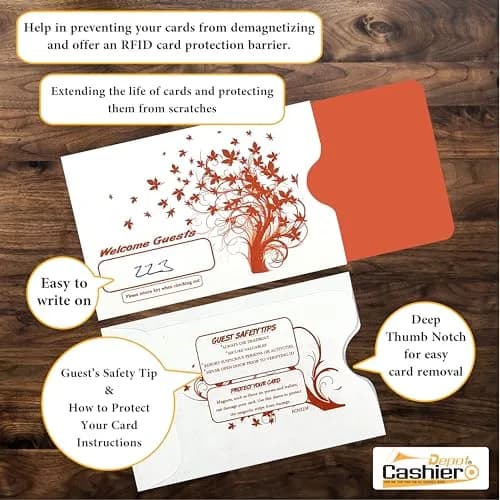 Cashier Depot Hotel Key Card Sleeves 2 3/8" x 3 1/2" | Welcome Guest in Orange, 500 Pack thumbnail 3