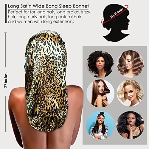 Oumrote Long Satin Sleep Bonnet for Hair Care, Women's Curly Hair, 26 inches (3-Pack) thumbnail 4