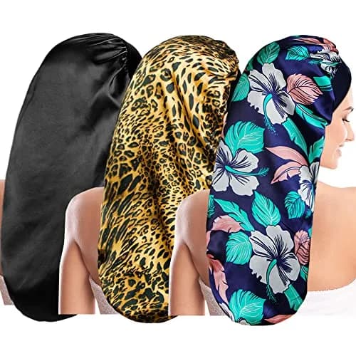 Oumrote Long Satin Sleep Bonnet for Hair Care, Women's Curly Hair, 26 inches (Pack of 3) thumbnail 1