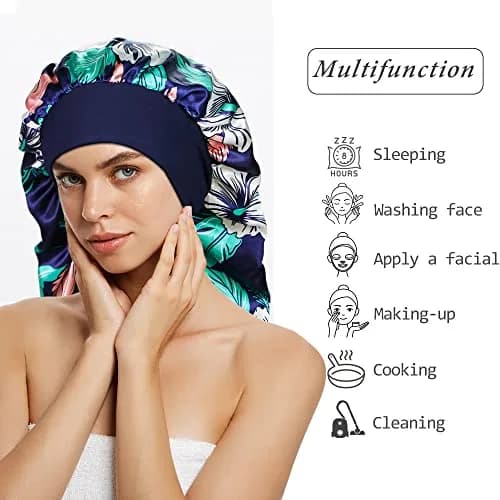Oumrote Long Satin Sleep Bonnet for Hair Care, Women's Curly Hair, 26 inches (Pack of 3) thumbnail 3