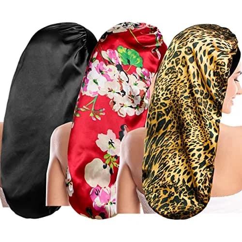 Oumrote Long Satin Sleep Bonnet for Hair Care, Women's Curly Hair, 26 inches (3-Pack) thumbnail 1