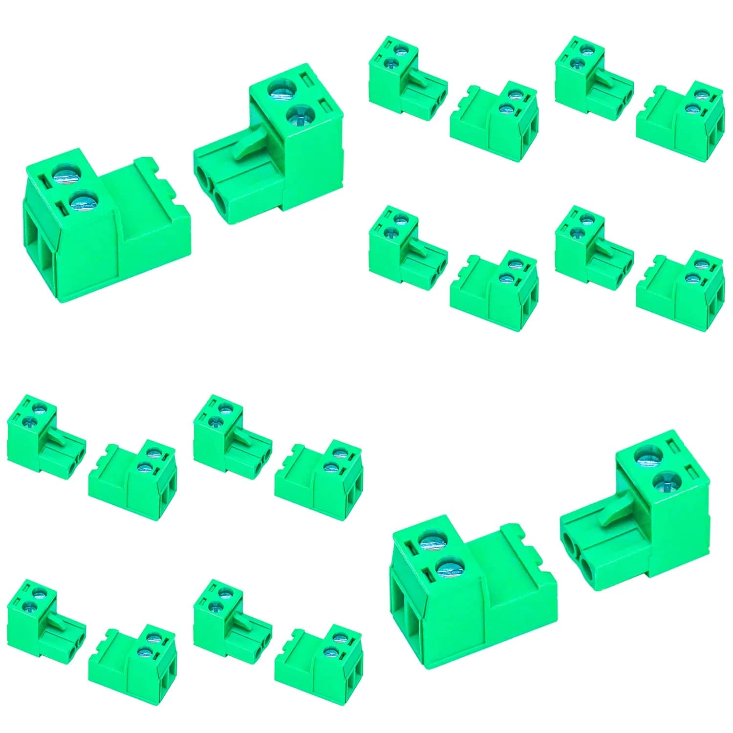 Keszoox 15 Sets 5.08mm Pitch Male & Female No Soldering Green Phoenix Type Connector 2 Pin PCB Screw Terminal Block — 15 Sets