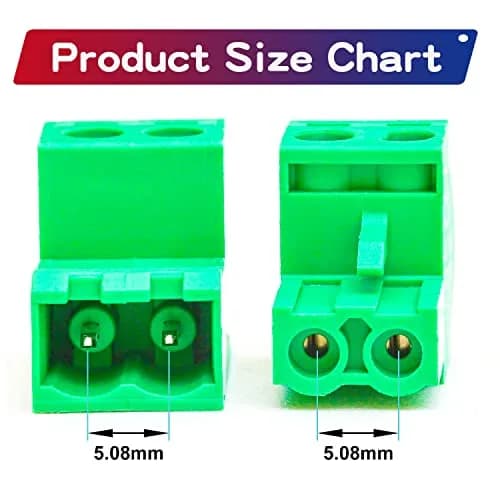 Keszoox 15 Sets 5.08mm Pitch Male & Female No Soldering Green Phoenix Type Connector 2 Pin PCB Screw Terminal Block thumbnail 3