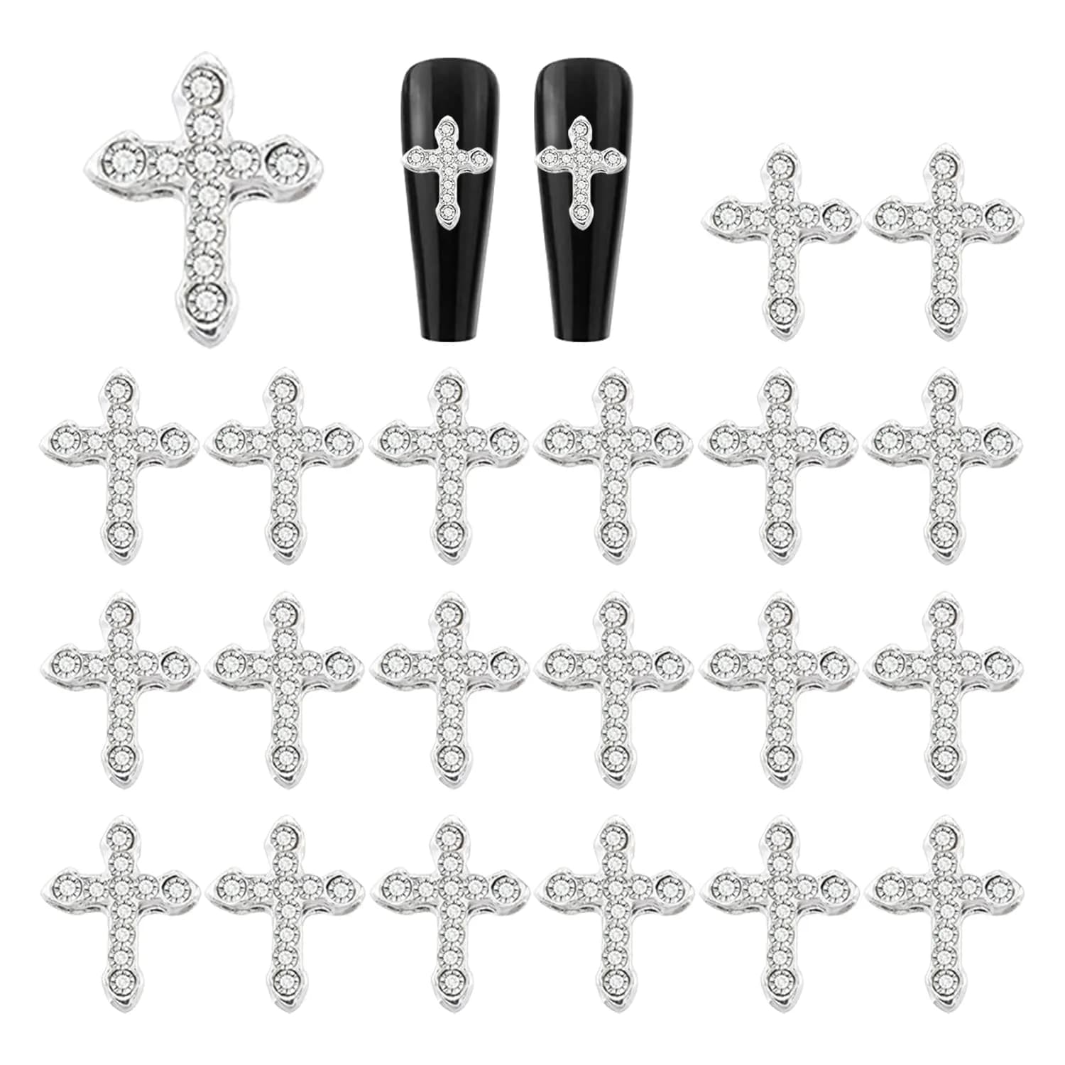 WOKOTO 20pcs Cross Nail Charms for Nail Art 3D Jewelry Clear Diamond | Elegant Nail Cross Decor - main product image