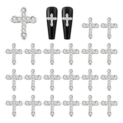 WOKOTO 20pcs Cross Nail Charms for Nail Art 3D Jewelry Clear Diamond | Elegant Nail Cross Decor thumbnail 1