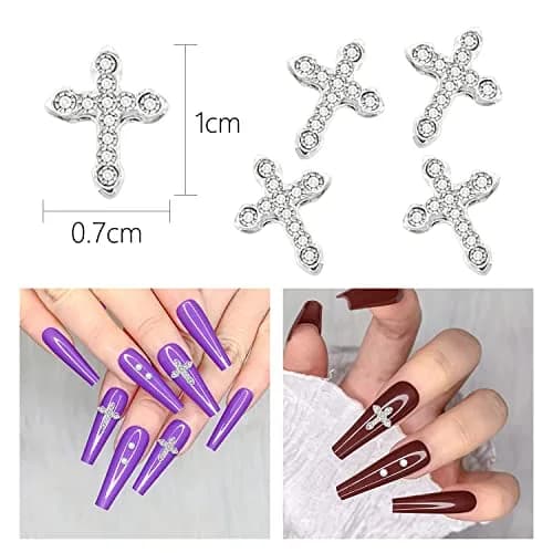 WOKOTO 20pcs Cross Nail Charms for Nail Art 3D Jewelry Clear Diamond | Elegant Nail Cross Decor thumbnail 4