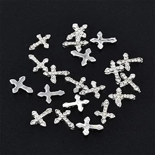 WOKOTO 20pcs Cross Nail Charms for Nail Art 3D Jewelry Clear Diamond | Elegant Nail Cross Decor thumbnail 2