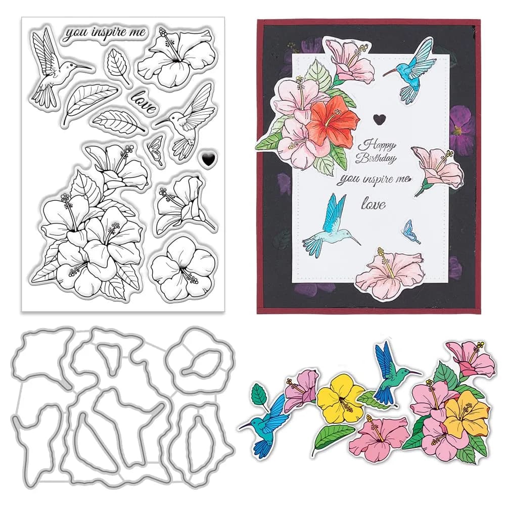 INFUNLY Mushroom Stamps and Dies for Card Making | Mushroom Pattern Die & Stamp Set for DIY Scrapbooking & Decor — Hibiscus Flower Cutting Dies