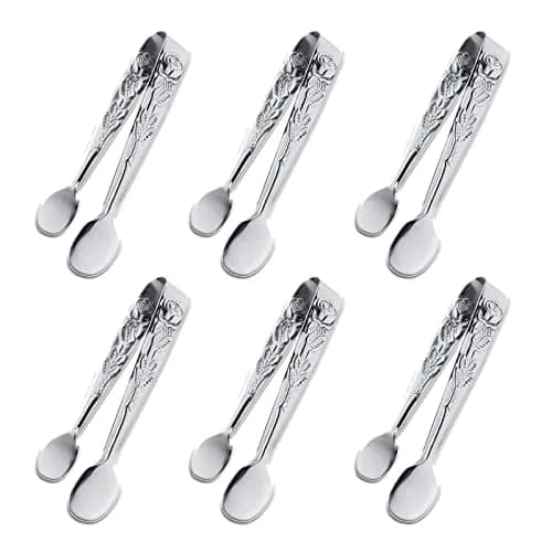Sunenlyst Mini Serving Tongs 4.13 inch (10.5 cm) Rose Stainless Steel Sugar Cube Tongs, 6-Piece Set | Appetizer Tongs for Parties & Buffets thumbnail 1