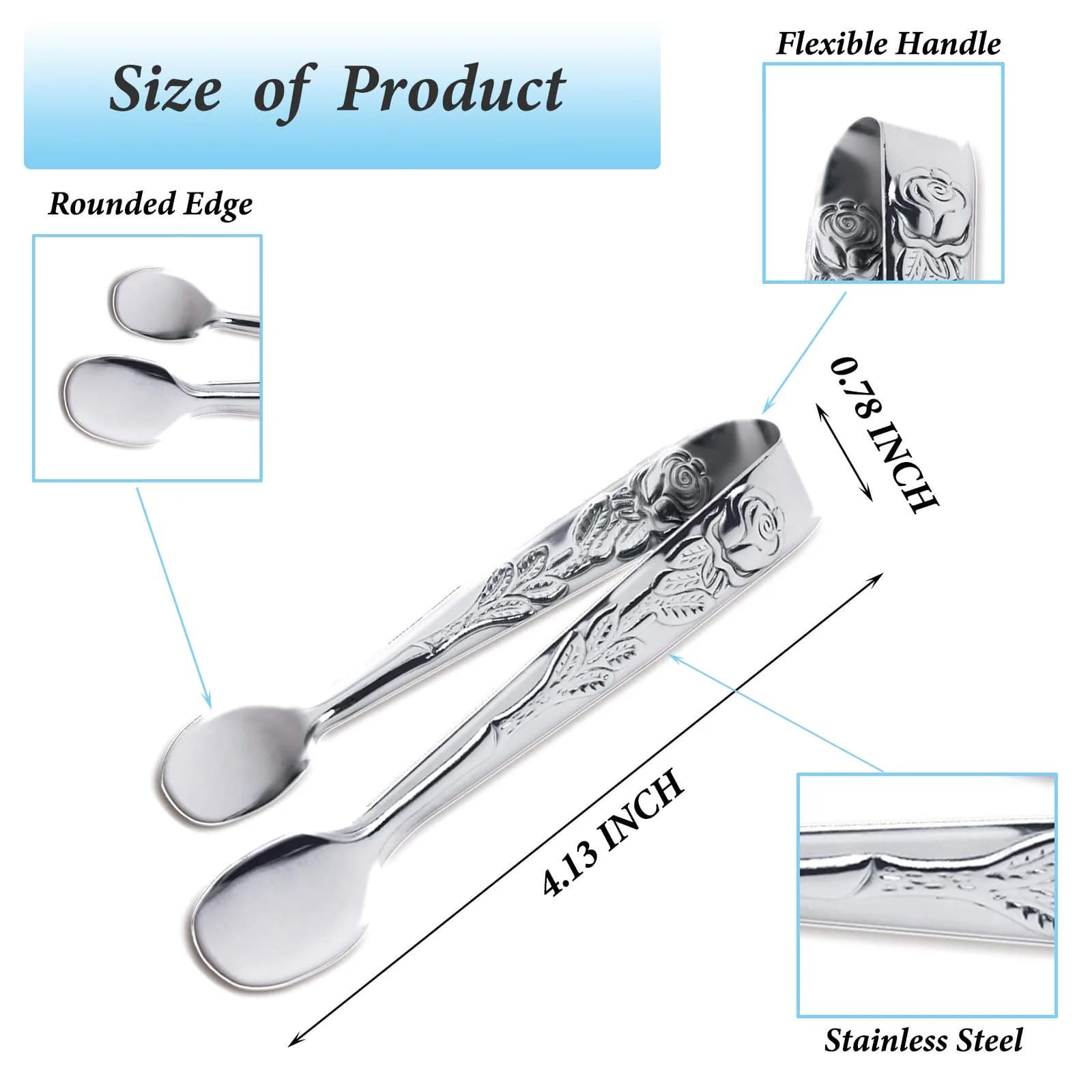 Sunenlyst Mini Serving Tongs 4.13 inch (10.5 cm) Rose Stainless Steel Sugar Cube Tongs, 6-Piece Set | Appetizer Tongs for Parties & Buffets - view 2
