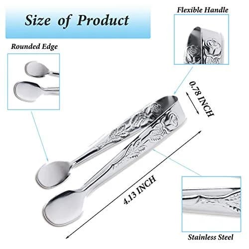 Sunenlyst Mini Serving Tongs 4.13 inch (10.5 cm) Rose Stainless Steel Sugar Cube Tongs, 6-Piece Set | Appetizer Tongs for Parties & Buffets thumbnail 2