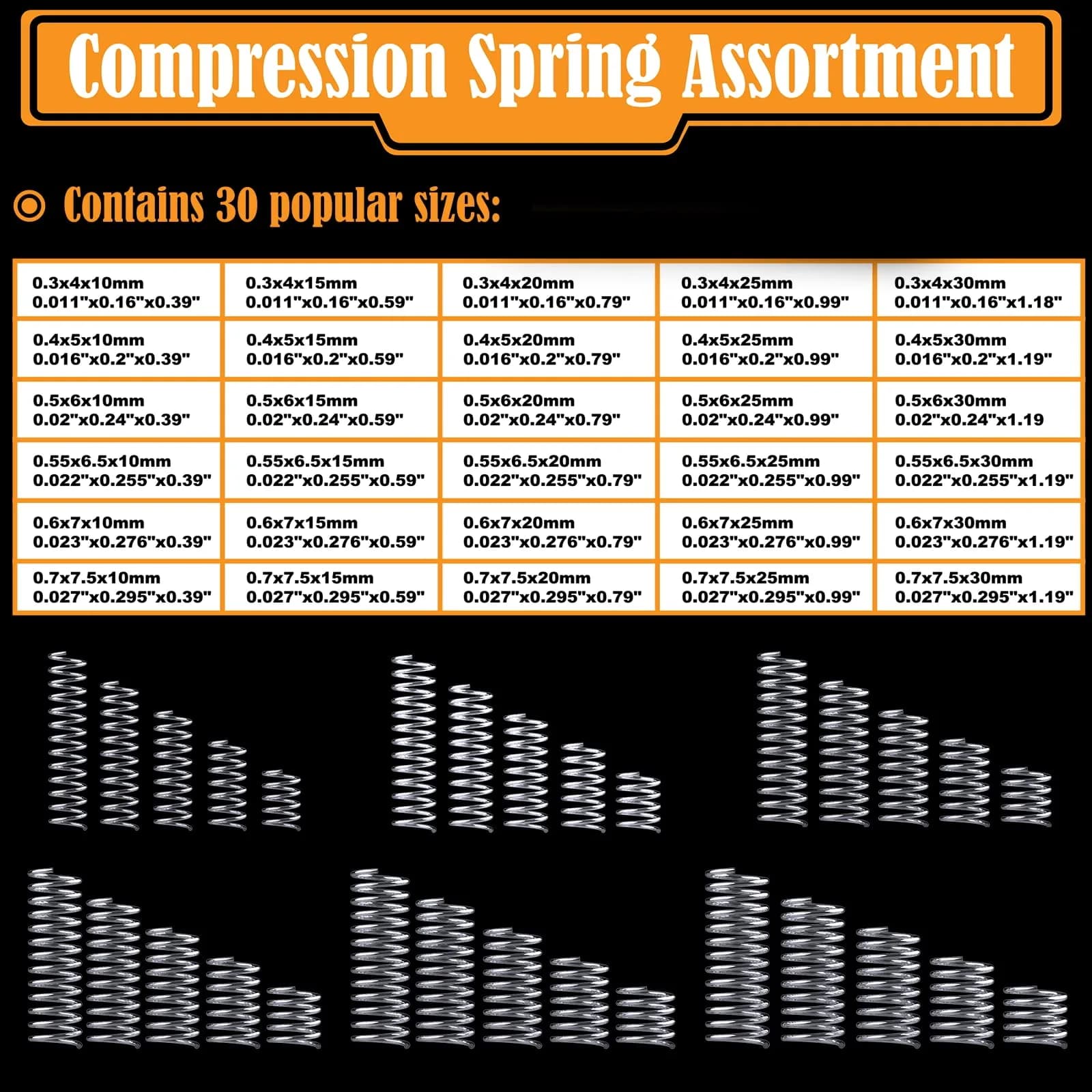 Ninoge 300 Pcs Compression Springs Assortment Kit, Stainless Steel, 30 Sizes (0.39"-1.19" Length) | For Home & Shop Repairs - view 2