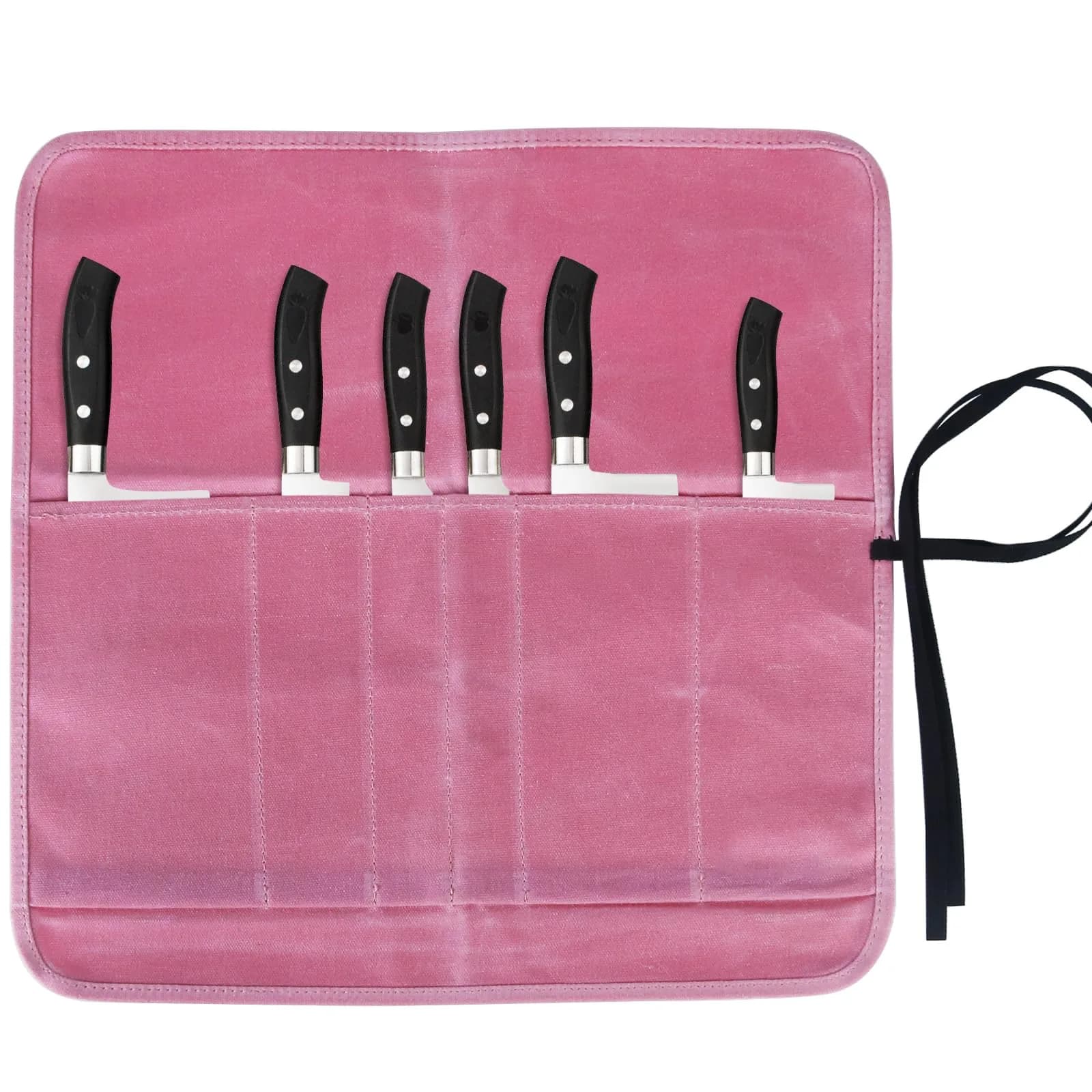 JOINDO Waxed Canvas Chef Knife Roll Bag with 6 Slots, Pink | Holds Knives up to 14.5 Inches