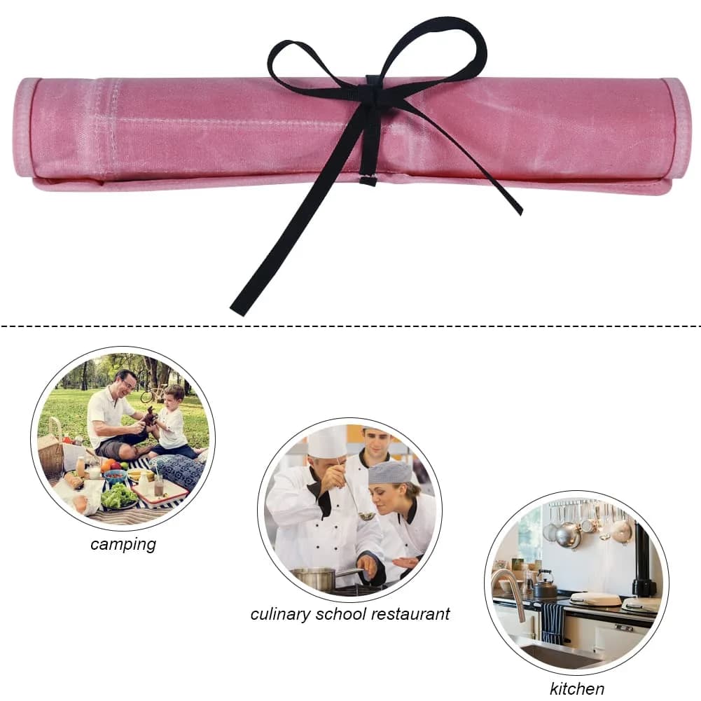 JOINDO Waxed Canvas Chef Knife Roll Bag with 6 Slots, Pink | Holds Knives up to 14.5 Inches - view 5