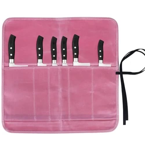 JOINDO Waxed Canvas Chef Knife Roll Bag with 6 Slots, Pink | Holds Knives up to 14.5 Inches thumbnail 1