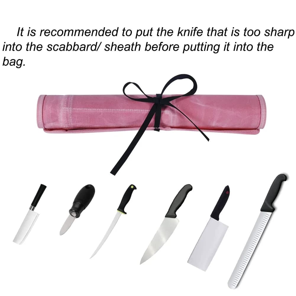JOINDO Waxed Canvas Chef Knife Roll Bag with 6 Slots, Pink | Holds Knives up to 14.5 Inches - view 2