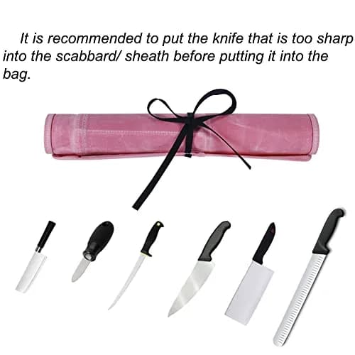JOINDO Waxed Canvas Chef Knife Roll Bag with 6 Slots, Pink | Holds Knives up to 14.5 Inches thumbnail 2