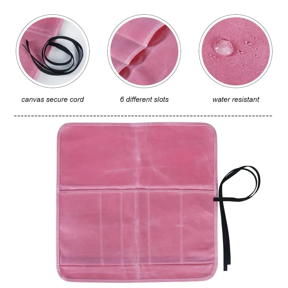 JOINDO Waxed Canvas Chef Knife Roll Bag with 6 Slots, Pink | Holds Knives up to 14.5 Inches - view 4
