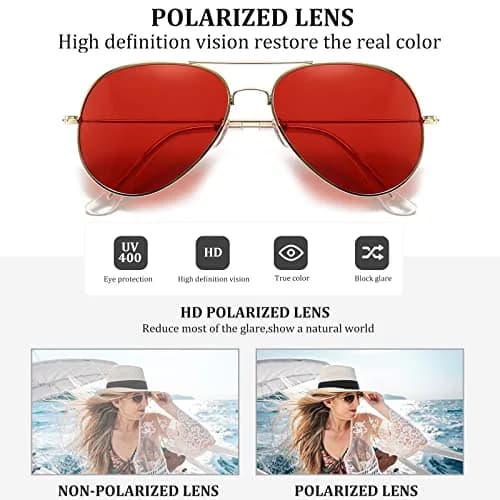 Outray Night Vision Polarized Aviator Sunglasses for Driving (Gold Frame/Red Lens, Red) | Unisex Classic Aviator Style thumbnail 5