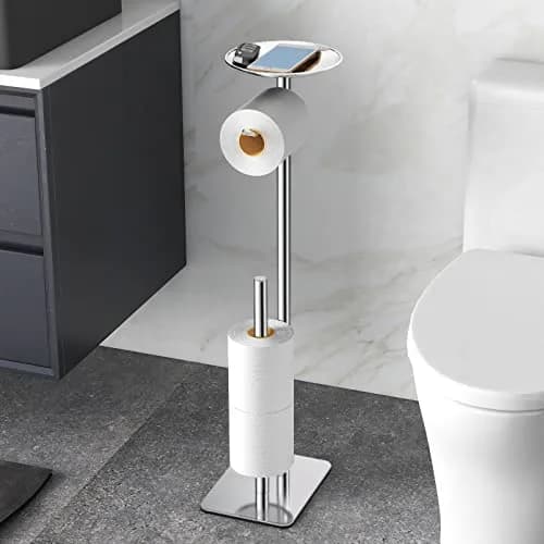 FEILERN Toilet Paper Holder Stand for Bathroom Floor 4 Rolls Storage Shelf Chrome | Rust-Resistant & Easy Assembly thumbnail 1