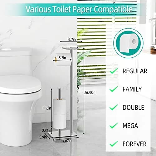 FEILERN Toilet Paper Holder Stand for Bathroom Floor 4 Rolls Storage Shelf Chrome | Rust-Resistant & Easy Assembly thumbnail 5
