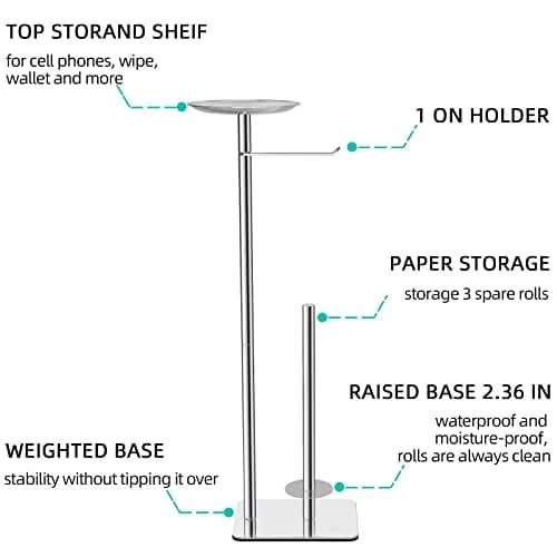 FEILERN Toilet Paper Holder Stand for Bathroom Floor 4 Rolls Storage Shelf Chrome | Rust-Resistant & Easy Assembly thumbnail 2